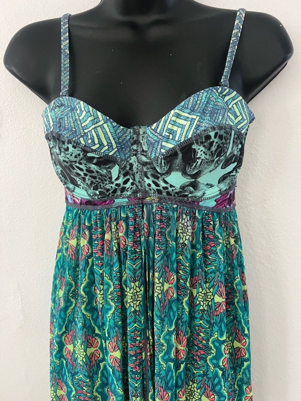 Maaji Teal and Pink Patterned Maxi Dress